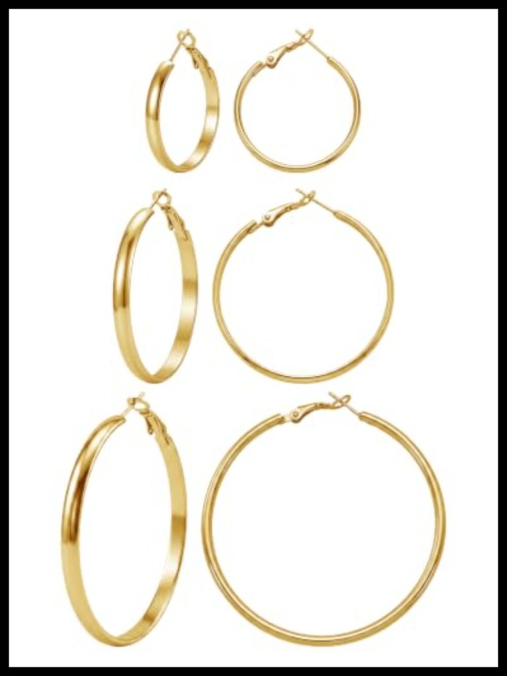 3 Pairs 4mm Wide 14K Gold Plated Stainless Steel Hoop Earrings Set